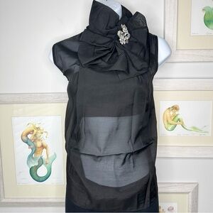 Fashion Nova Sheer Black Jeweled Ruffled Neck Sleeveless Blouse Size Small